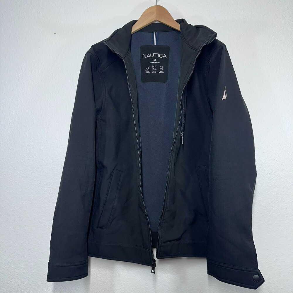 Nautica Softshell Jacket Black Men's Size Medium Full Zip Water Wind Resistant